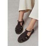 NİŞANTAŞI SHOES Hugel Kahve Süet Deri Toka Detay Düz Taban Kadın Sandalet