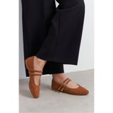 NİŞANTAŞI SHOES James Taba Süet Hakiki Deri Çift Toka Düz Taban Kadın Babet