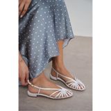 NİŞANTAŞI SHOES Leny Sedef Saten Biyeli 1-2 Cm Blok Topuklu Kadın Sandalet Babet