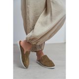 NİŞANTAŞI SHOES Letty Rome Bej Süet Deri Düz Taban Kadın Loafer Terlik