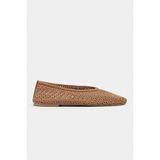 NİŞANTAŞI SHOES Lips Taba Triko File İşlemeli Düz Taban Kadın Babet Ayakkabı