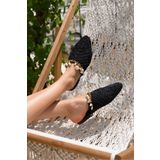 NİŞANTAŞI SHOES Lisa Siyah Örgü Deniz Kabuğu Detaylı Kadın Terlik