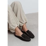NİŞANTAŞI SHOES Loba Bitter Kahve Süet Deri Düz Taban Kadın Loafer Terlik