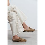 NİŞANTAŞI SHOES Loba Rome Bej Süet Deri Düz Taban Kadın Loafer Terlik