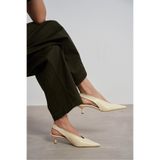 NİŞANTAŞI SHOES Lunix Tereyağı Sarısı Mat Sivri Burun Slingback İnce Topuklu Kadın Ayakkabı