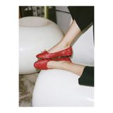 NİŞANTAŞI SHOES Magni Kırmızı Dantel Nakışlı Fiyonk Detay Kadın Babet