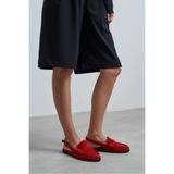NİŞANTAŞI SHOES Mosby Kırmızı Süet Kemer Detaylı Düz Taban Kadın Loafer Terlik