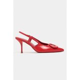 Nişantaşı Shoes Nereid Kırmızı Rugan Aksesuarlı Sivri Burun Arkası Açık Ince Topuklu Kadın Ayakkabı