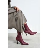 Nişantaşı Shoes Palma Bordo Mat Streç Sivri Burun Ince Topuk Kadın Bot