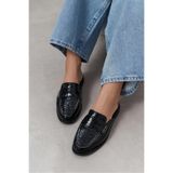 NİŞANTAŞI SHOES Porly Siyah Kroko Rugan Düz Taban Kadın Loafer Terlik