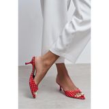 NİŞANTAŞI SHOES Promise Kırmızı Puantiye Desenli Sivri Burun Kadın İnce Topuklu Terlik