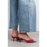 NİŞANTAŞI SHOES Promise Kırmızı Rustik Desenli Sivri Burun Kadın İnce Topuklu Terlik