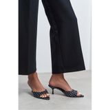 NİŞANTAŞI SHOES Promise Siyah Puantiye Desenli Sivri Burun Kadın İnce Topuklu Terlik