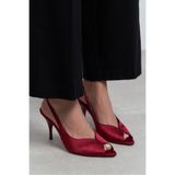 NİŞANTAŞI SHOES Roxy Bordo Saten Burnu Açık İnce Topuklu Kadın Ayakkabı