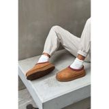 Nişantaşı Shoes Sweet Taba Süet Içi Kürklü Düz Taban Sabo Ev Terliği