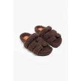 NİŞANTAŞI SHOES Zowie Kahve Tüylü Düz Taban Kadın Terlik