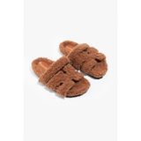 NİŞANTAŞI SHOES Zowie Taba Tüylü Düz Taban Kadın Terlik
