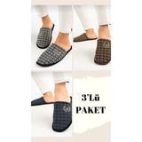 Nisanur Shoes 3'lü Erkek Ev Terliği-Misafir Terliği-Çeyiz Bohça Terliği-Damat Terliği-Balkon Terliği - 01-Siyah