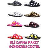 Nisanur Shoes 5'li Karışık Desen Kadın Ev Terliği, Misafir Terliği, Çeyiz Bohça Terliği - Bordo - Gri Melanj - Krem - Antrasit