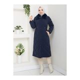 nisanurfashion Kadın Dolgulu Yakası Kürklü Lacivert Nova Kapitone Mont