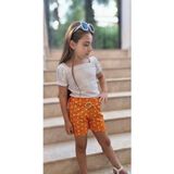 Nisay Boutique Kız Çocuk Puantiyeli Kemerli Şort ve Bluz Kombin - Lila ve Sarı - 10 Yaş