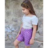 Nisay Boutique Kız Çocuk Puantiyeli Kemerli Şort ve Bluz Kombin - Lila ve Sarı - 5 Yaş