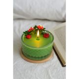 Nish Candles Cam Kasede Yeni Yıl Temalı Renkli Bitkiler ve Yeşil Mini Kabaklarla Süslemeli Kırmızı Soya Mumu