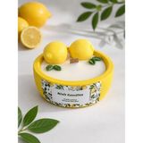 Nish Candles Parlak Sarı Beton Saksıda Dekoratif Limon Süslemeli Ferah Limon Kokulu Soya Mum - Yaz Konseptli Renkli Hediye - 1
