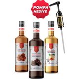 Nish Coffee Vanilya Karamel Çikolata Aromalı Şurup 3'lü Set (3x700 ML) + Pompa Hediyeli