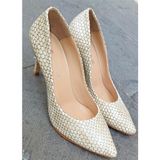 Nish N4292-3 Kadın Yılan Baskılı Hakiki Deri Stiletto Klasik Ayakkabı - Bej