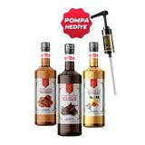 Nish Vanilya,Karamel,Çikolata Aromalı Şurup 3 X 700 Ml - Pet Şişe + Pompa Hediyeli