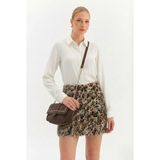 Nish&Chic Payetli Leopar Mini Etek - Kahverengi