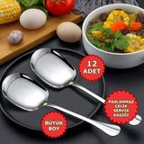 Nishev 12'li Lüks Servis Kaşığı Seti Büyük Boy Paslanmaz Çelik Kaşık Salata Pasta Yemek Servis Mutfak Kaşığı - Gümüş