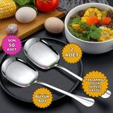 Nishev 2'li Lüks Servis Kaşığı Seti Büyük Boy Paslanmaz Çelik Kaşık Salata Pasta Yemek Servis Mutfak Kaşığı - Gümüş
