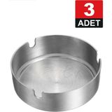 Nishev 3 Adet Elit Büyük Boy Paslanmaz Çelik Kül Tablası Krom Küllük 10CM - Gümüş