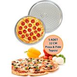 Nishev 5 Adet Delikli Pizza Tepsisi Lahmacun Pide Tepsisi 32CM - Gümüş