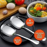 Nishev 6'lı Lüks Servis Kaşığı Seti Büyük Boy Paslanmaz Çelik Kaşık Salata Pasta Yemek Servis Mutfak Kaşığı - Gümüş