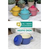 Nishev.com Evini Sev Italyan Tasarım Emaye Mini Tencere Seti – 12CM 900ML 3-Renk Alana 1 Adet-Hediye , Lüks ve Çevre Dostu - Çok Renkli