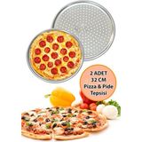 Nishev.com Evini Sev Prestij 32CM Delikli Pizza & Lahmacun Tepsisi Seti – 2 Adet, Paslanmaz Çelik