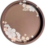 Nishev Dekoratif Metal Yuvarlak Tepsi 35 cm / Özel Tasarım - Kahverengi