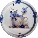 Nishev Dekoratif Metal Yuvarlak Tepsi 35 cm / Özel Tasarım - Mavi