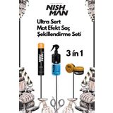 NISHMAN Ultra Sert Tutuş Ultra Mat Efekt Saç Şekillendirici Set 3 In 1/05 Saç Sprey ,m1 Wax Ve Fön Suyu