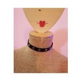 Nishstyle 1.5 Cm Siyah Suni Deri Zımbalı Kadın Choker Kolye