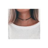 Nishstyle Gümüş Renk 3 Sıra Top Boncuklu Siyah Güderi Choker Kolye