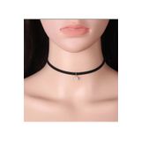 Nishstyle Gümüş Renk Tek Taş Uçlu Siyah Güderi Choker Kolye