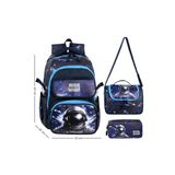 Niss Store Deri Baskılı Cool Astronot Erkek Okul Çantası Termal Beslenme Çantası ve Deri Kalemlik 3 lü set