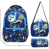 Niss Store Lisanslı Lacivert-Mavi Futbol Desenli Erkek Okul Sırt Çantası,beslenme Çantası ve Kalemlik - 410-Lacivert