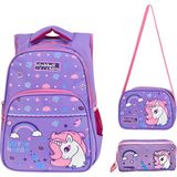 Niss Store Ortopedik Lila Little Horse Unicorn Kız Ilkokul Çantası Beslenmeçantası ve 2 Gözlü Kalemlik Set - Mor
