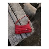 NİSSEA Kırmızı Kadın Kırmızı Rugan Retro Baget Çanta Gündüz / Gece Düz