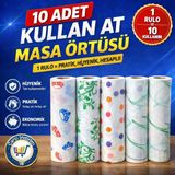 Nistabolje 10 Adet Kullan At Masa Örtüsü (1 Rulo) 100x120 cm Su ve Yağ Geçirmez Estetik Desenli